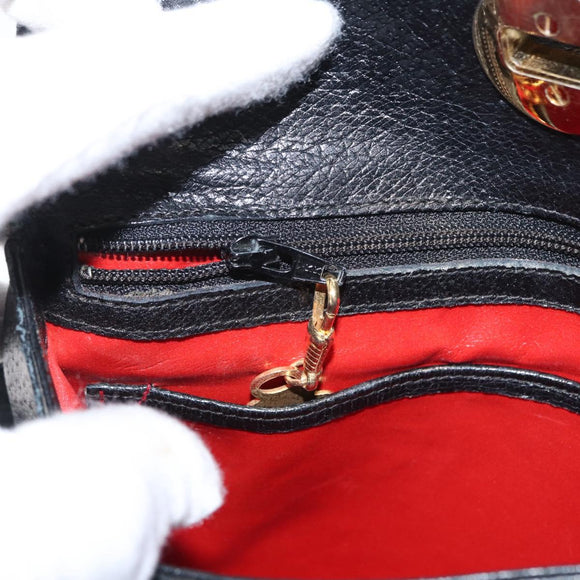 GUCCI Shoulder Bag Leather Black Gold Auth ep12393