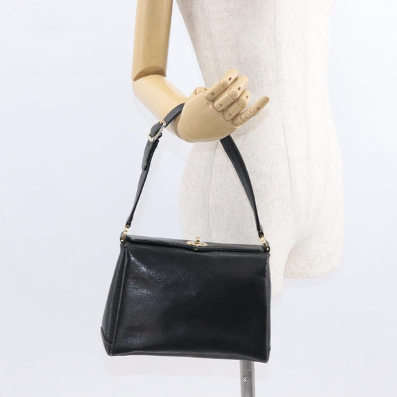 GUCCI Shoulder Bag Leather Black Gold Auth ep12393