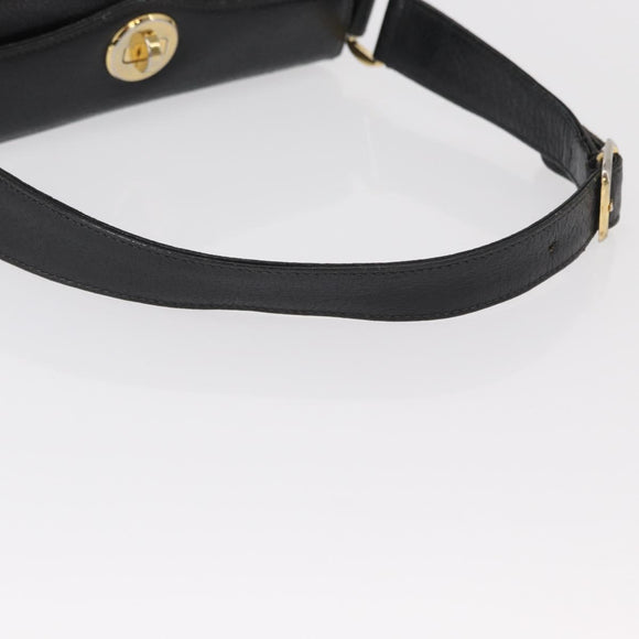 GUCCI Shoulder Bag Leather Black Gold Auth ep12393