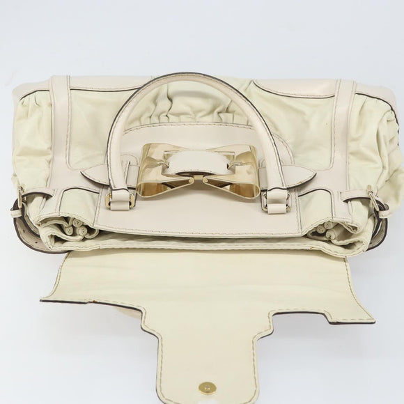 GUCCI Hand Bag Leather White Gold 189883 Auth ep12414