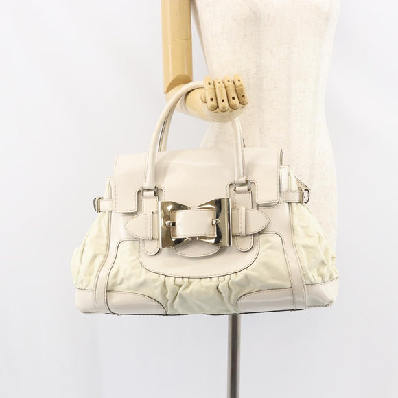 GUCCI Hand Bag Leather White Gold 189883 Auth ep12414