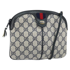 GUCCI GG Supreme Sherry Line Bag PVC Navy Gold Red 904 02 047 Auth ep12415