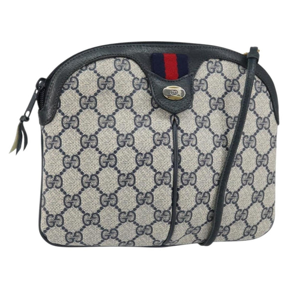 GUCCI GG Supreme Sherry Line Bag PVC Navy Gold Red 904 02 047 Auth ep12415