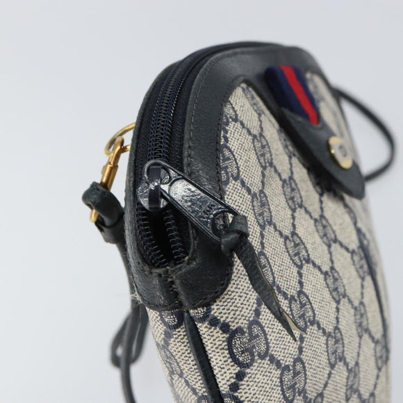 GUCCI GG Supreme Sherry Line Bag PVC Navy Gold Red 904 02 047 Auth ep12415