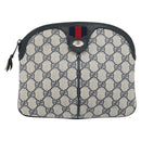 GUCCI GG Supreme Sherry Line Bag PVC Navy Gold Red 904 02 047 Auth ep12415-13