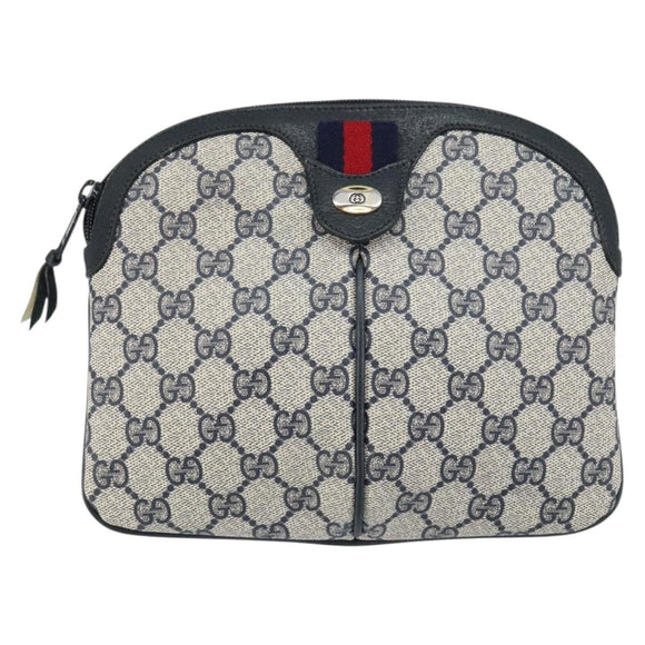 GUCCI GG Supreme Sherry Line Bag PVC Navy Gold Red 904 02 047 Auth ep12415