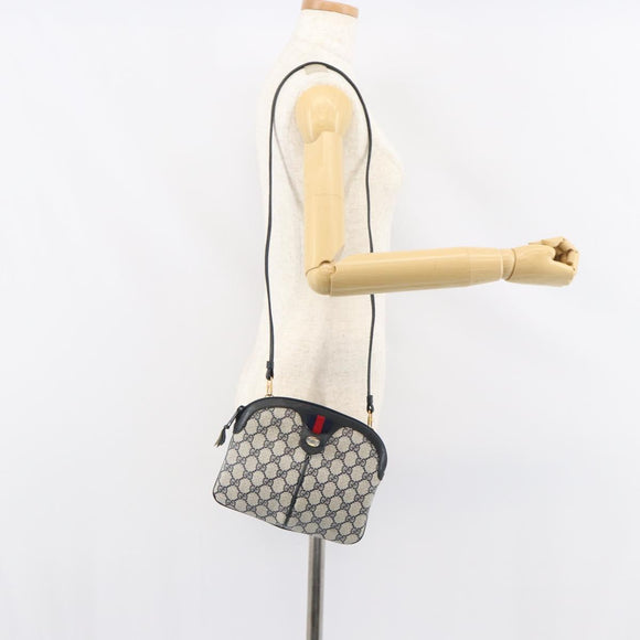 GUCCI GG Supreme Sherry Line Bag PVC Navy Gold Red 904 02 047 Auth ep12415