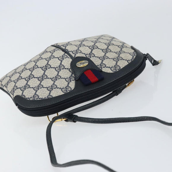 GUCCI GG Supreme Sherry Line Bag PVC Navy Gold Red 904 02 047 Auth ep12415