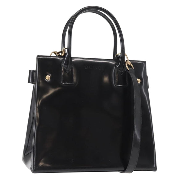 GUCCI Hand Bag Enamel 2way Black Gold 000 1669 0503 Auth ep12427