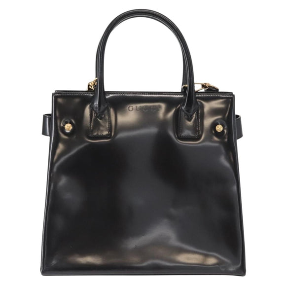 GUCCI Hand Bag Enamel 2way Black Gold 000 1669 0503 Auth ep12427