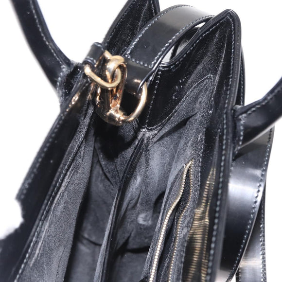 GUCCI Hand Bag Enamel 2way Black Gold 000 1669 0503 Auth ep12427