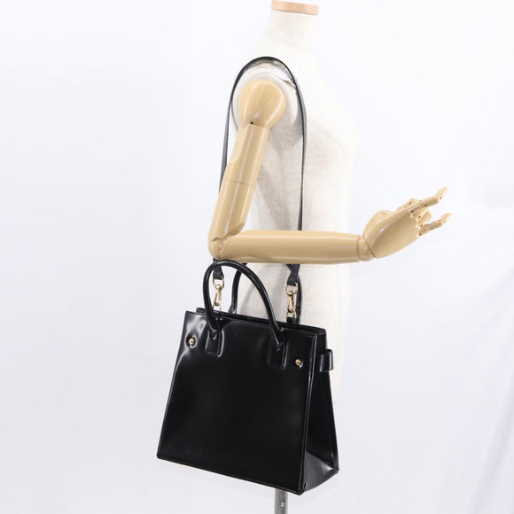 GUCCI Hand Bag Enamel 2way Black Gold 000 1669 0503 Auth ep12427