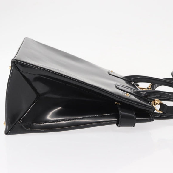 GUCCI Hand Bag Enamel 2way Black Gold 000 1669 0503 Auth ep12427
