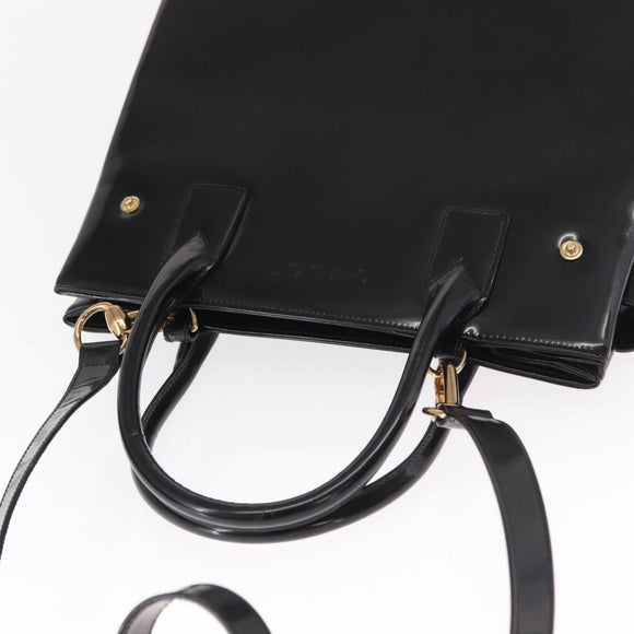 GUCCI Hand Bag Enamel 2way Black Gold 000 1669 0503 Auth ep12427