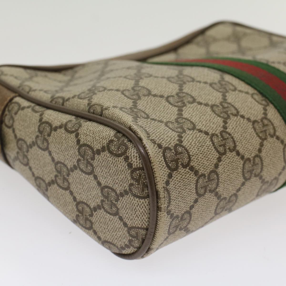 GUCCI GG Canvas Web Sherry Line Clutch Bag Beige Red 89•01•012 Auth ep1243