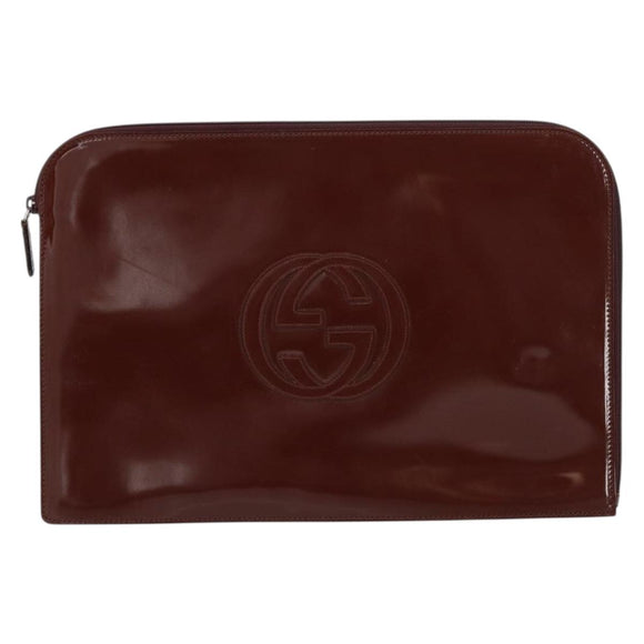 GUCCI Clutch Bag Enamel Brown Auth ep12432