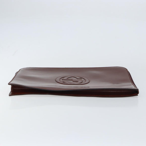 GUCCI Clutch Bag Enamel Brown Auth ep12432