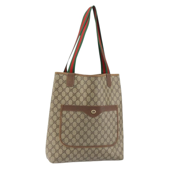 GUCCI GG Supreme Web Sherry Line Tote Bag PVC Beige Red 89 02 003 Auth ep12439