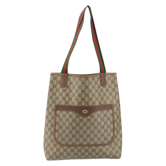 GUCCI GG Supreme Web Sherry Line Tote Bag PVC Beige Red 89 02 003 Auth ep12439