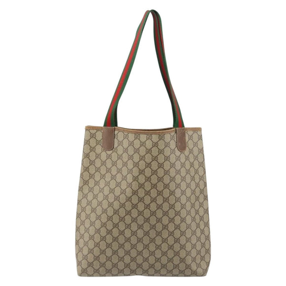 GUCCI GG Supreme Web Sherry Line Tote Bag PVC Beige Red 89 02 003 Auth ep12439