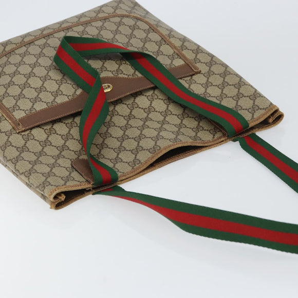 GUCCI GG Supreme Web Sherry Line Tote Bag PVC Beige Red 89 02 003 Auth ep12439