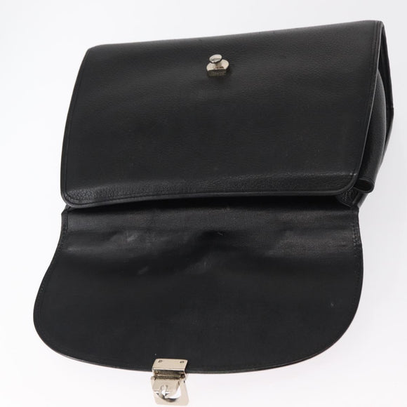 Burberrys Hand Bag Leather Black Silver Auth ep12447
