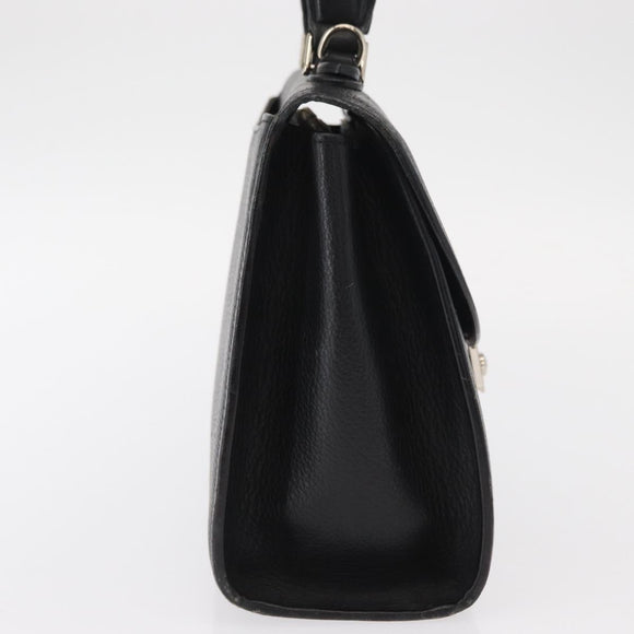 Burberrys Hand Bag Leather Black Silver Auth ep12447