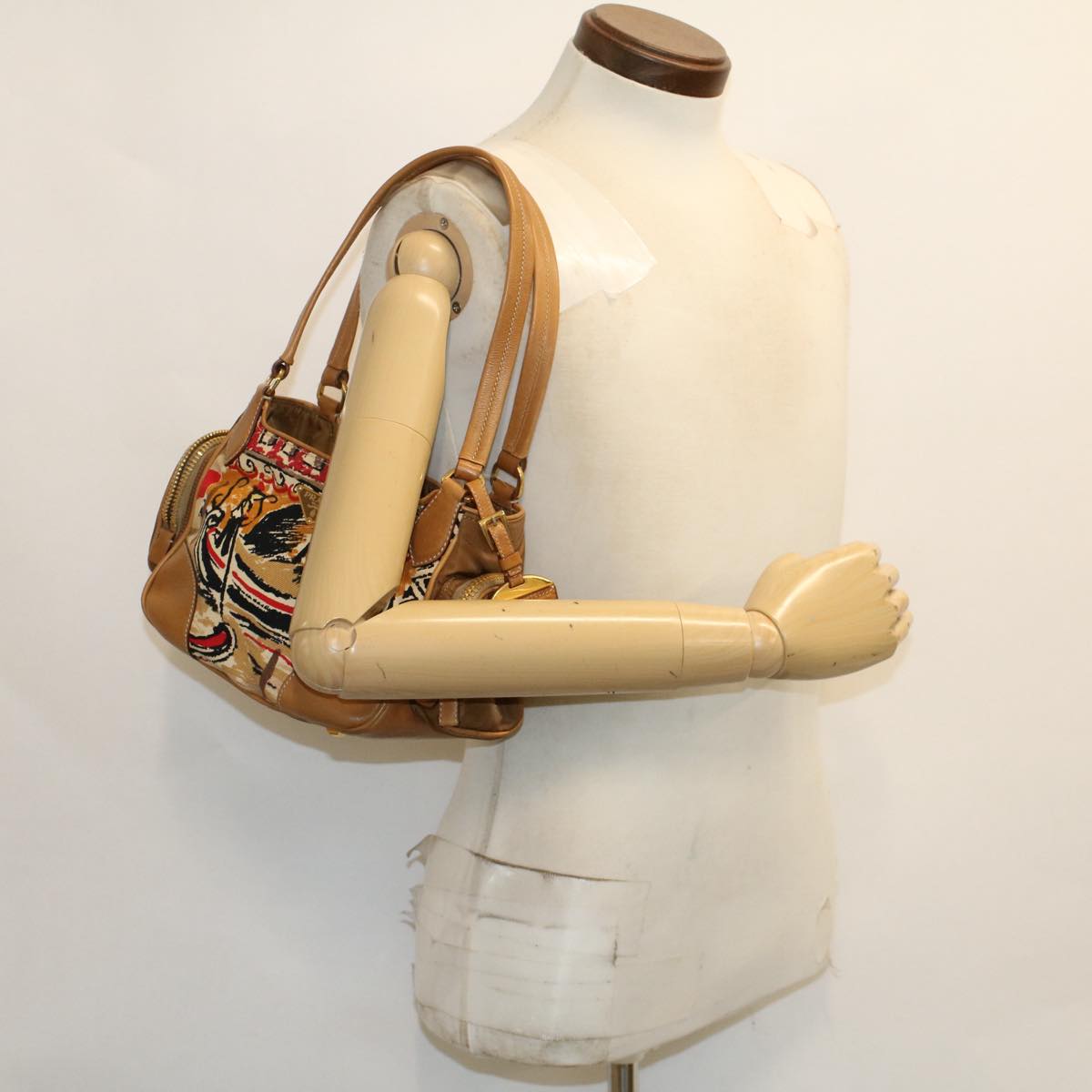 PRADA Shoulder Bag Canvas Brown Auth ep1246