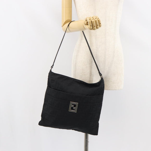 FENDI Zucca Canvas Shoulder Bag Silver Black Auth ep12476
