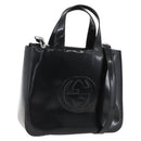 GUCCI Hand Bag Enamel 2way Black Silver 000 1013 0504 Auth ep12477-1