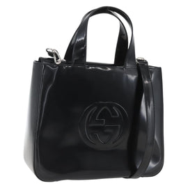 GUCCI Hand Bag Enamel 2way Black Silver 000 1013 0504 Auth ep12477