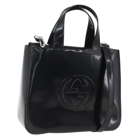 GUCCI Hand Bag Enamel 2way Black Silver 000 1013 0504 Auth ep12477