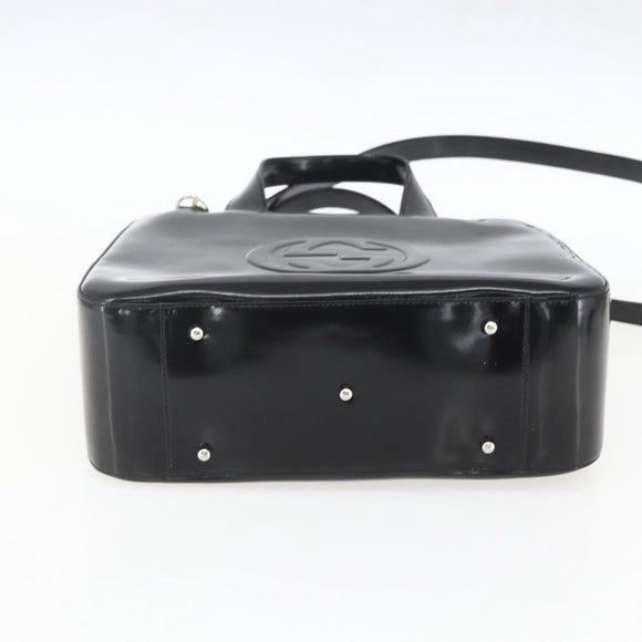 GUCCI Hand Bag Enamel 2way Black Silver 000 1013 0504 Auth ep12477