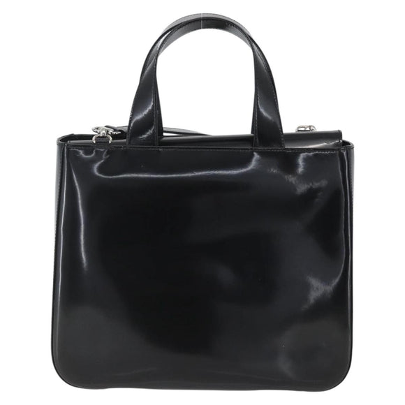 GUCCI Hand Bag Enamel 2way Black Silver 000 1013 0504 Auth ep12477