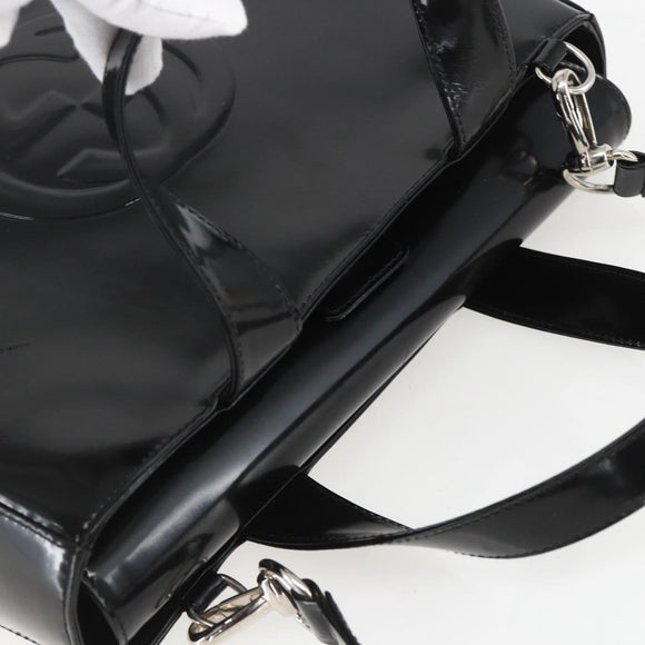 GUCCI Hand Bag Enamel 2way Black Silver 000 1013 0504 Auth ep12477