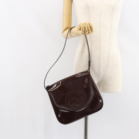 GUCCI Shoulder Bag Enamel Brown Silver 001 2214 1703 Auth ep12479