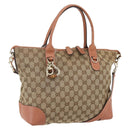 GUCCI Heart Bit GG Canvas Hand Bag 2way Brown Gold 269957 Auth ep12481-1