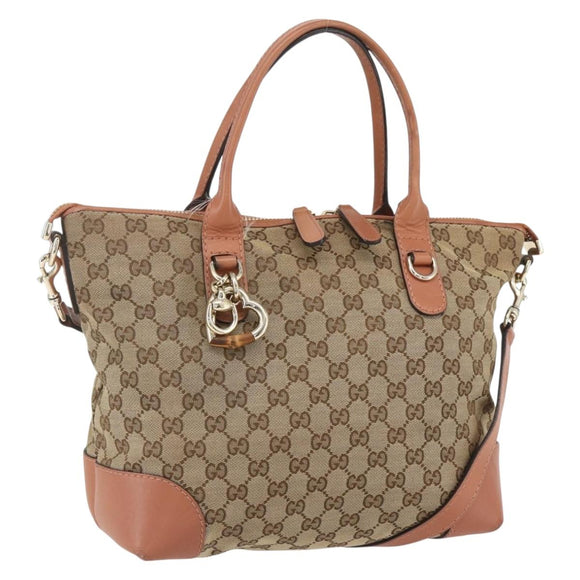 GUCCI Heart Bit GG Canvas Hand Bag 2way Brown Gold 269957 Auth ep12481