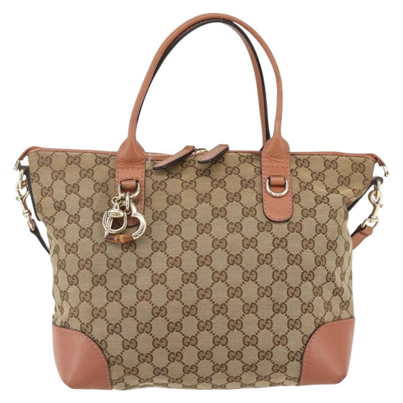 GUCCI Heart Bit GG Canvas Hand Bag 2way Brown Gold 269957 Auth ep12481