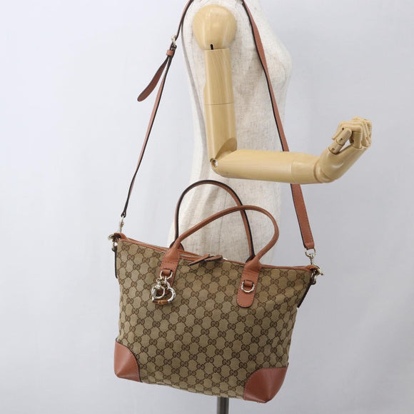 GUCCI Heart Bit GG Canvas Hand Bag 2way Brown Gold 269957 Auth ep12481