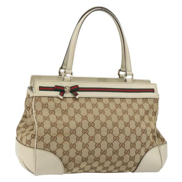 GUCCI GG Canvas Web Sherry Line Pretty Tote Bag Beige Red 257063 Auth ep12484