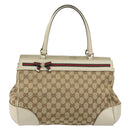 GUCCI GG Canvas Web Sherry Line Pretty Tote Bag Beige Red 257063 Auth ep12484-2