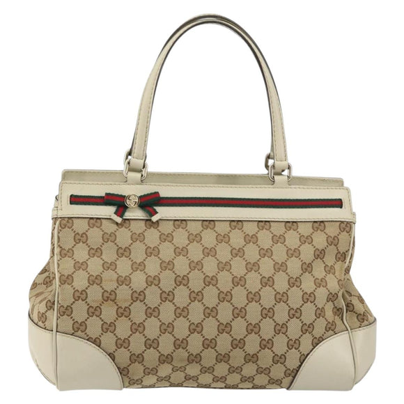 GUCCI GG Canvas Web Sherry Line Pretty Tote Bag Beige Red 257063 Auth ep12484