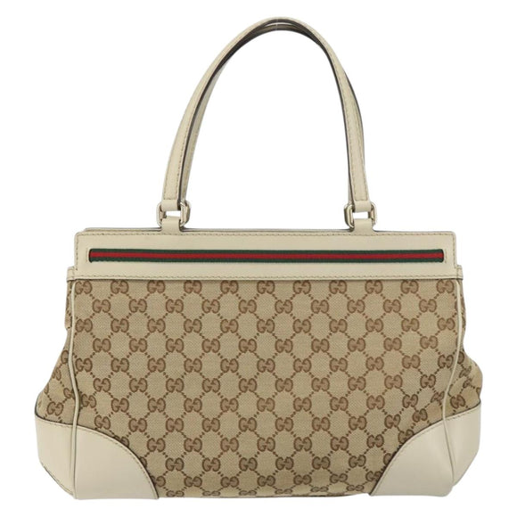 GUCCI GG Canvas Web Sherry Line Pretty Tote Bag Beige Red 257063 Auth ep12484
