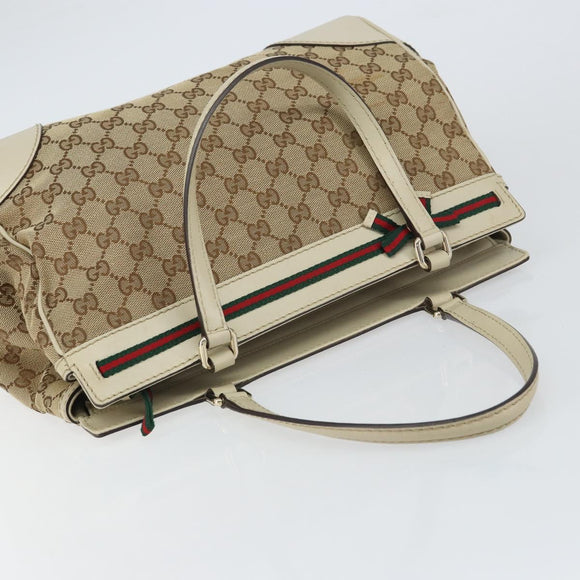 GUCCI GG Canvas Web Sherry Line Pretty Tote Bag Beige Red 257063 Auth ep12484