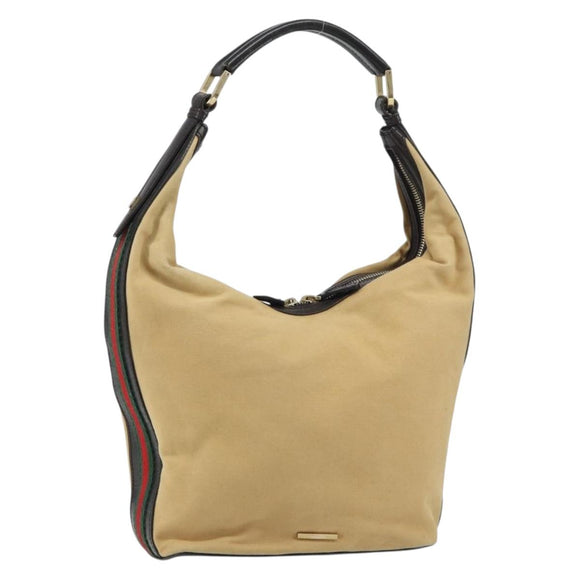 GUCCI Web Sherry Line Shoulder Bag Canvas Beige Gold 001 4288 Auth ep12486
