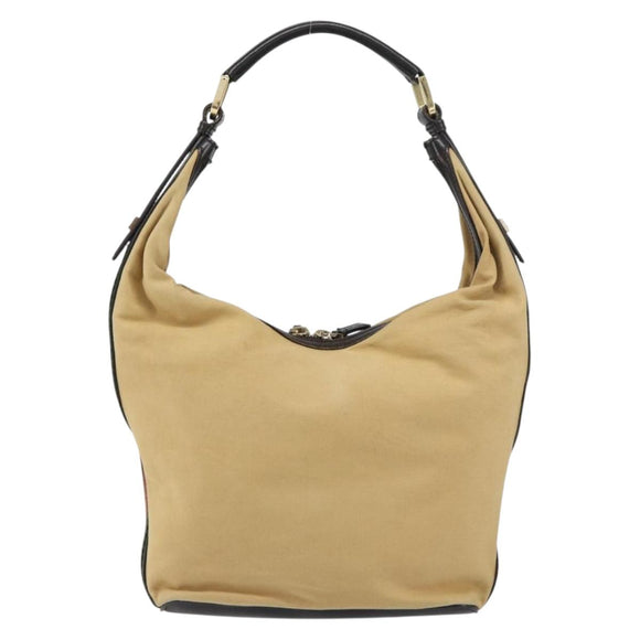 GUCCI Web Sherry Line Shoulder Bag Canvas Beige Gold 001 4288 Auth ep12486