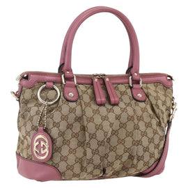 GUCCI GG Canvas Sukey Hand Bag 2way Beige Gold 247902 Auth ep12487