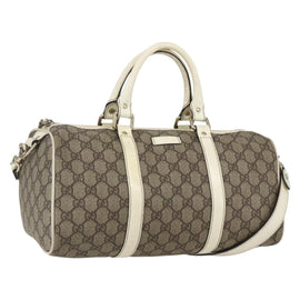 GUCCI GG Supreme Boston Bag PVC 2way Beige gold 203696 Auth ep12491