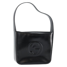 GUCCI Shoulder Bag Enamel Black Silver Auth ep12493